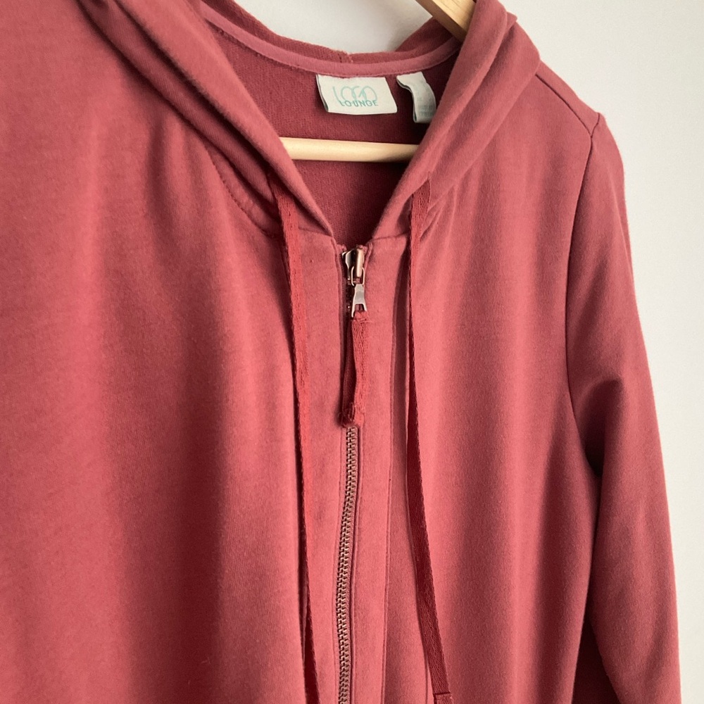 LOGO by Lori Goldstein Dusty Rose Hooded Zip‑Front Top - Picture 4 of 9